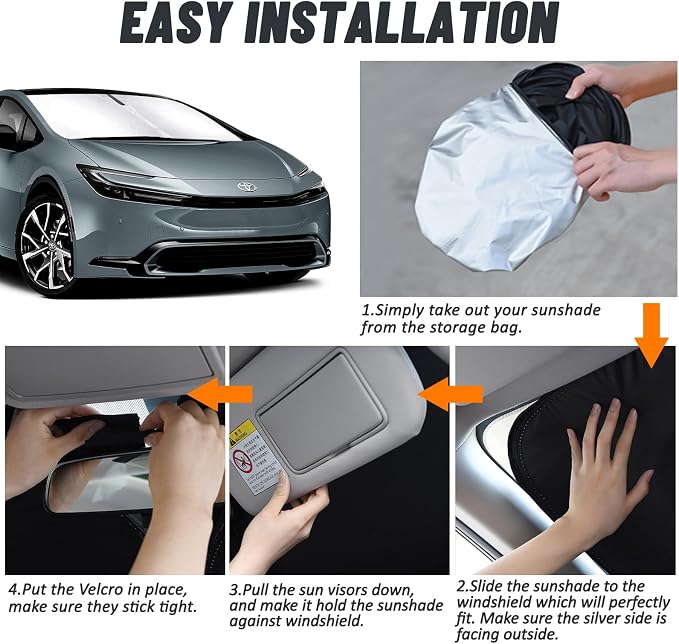 D-Lumina Windshield Sun Shade for Toyo-ta Prius 5th Gen 2023 2024 2025 Accessories, Front Window Sunshade Sun Visor Protector Block UV Rays Heat, Foldable 2 Layers 210T Material - Image 5