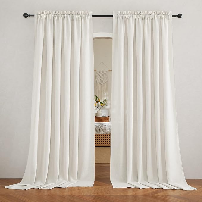 RYB HOME Sheer Curtains Linen Textured Semi Sheer Draperies for Bedroom | Light Glare Filtering Privacy Sheer Backdrop, for Living Room Patio Door Window, Rod Pocket, Linen, W70 x L95, 2 Pcs by RYBHOME