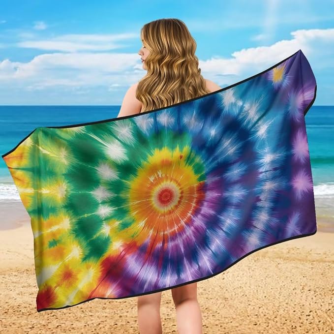 Tie-Dye Car Seat Towel with Storage Bag Colorful Tie-Dye Auto Seat Cover Protector Front Seat Only Blanket Car Auto Seat Interior Decor Sweat Towel for After Gym Running Swimming Hiking - Image 5