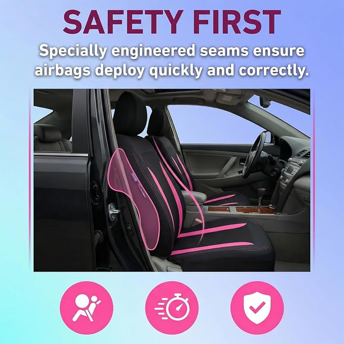 Car Seat Cover Full Set, Breathable Split Anti-Slip Vehicle Front Rear Seat Protector with Removable Headrest Guard, Automotive Interior Chair Protective Covers, Universal Fit (Pink) - Image 2