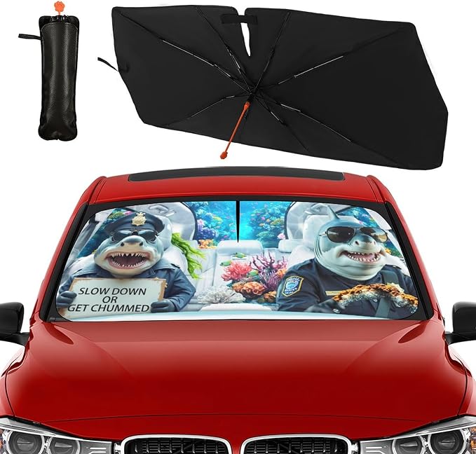 Socira Funny Sharks Car Windshield Sunshade Umbrella Foldable | Umbrella Sun Shade Windshield Cover Sunshade Car Accessories Blocks Uv Rays Keeps Cool (57" X 30") - Image 9
