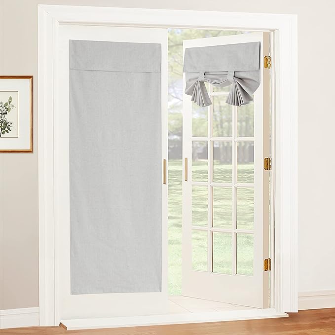 RYB HOME Natural Linen Textured French Door Window Curtains 100% Blackout | Self Adhesive, Thermal Insulated Privacy Energy Saving, Shades for Nursery Office Patio Glass Door, W30 x L69, 1 Panel by RYBHOME