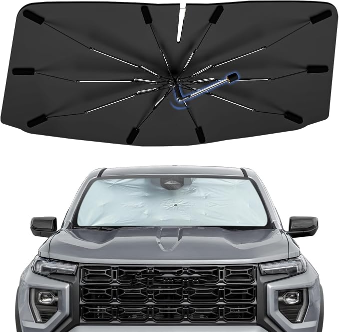 Windshield Sun Shade Umbrella for GMC Canyon 2023-2026 Front Window | Foldable Car Sunshade, 360 Rotation Automotive Interior UV Protection for Outdoor Parking, Keep Car Cool by Bocvam