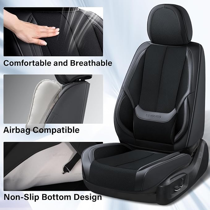 Coverado Seat Covers Full Set, Breathable Leather Car Seat Cover,Universal Car Seat Protectors, Seat Cover Waterproof, Front and Rear Seat Cover Fit Most Cars, BlackRed - Image 4