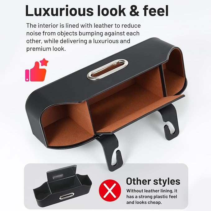 Car Seat Back Cup Holder, 4-in-1 Multifunctional Backseat Organizer with Tissue Box Storage & Hooks (Black) - Image 2