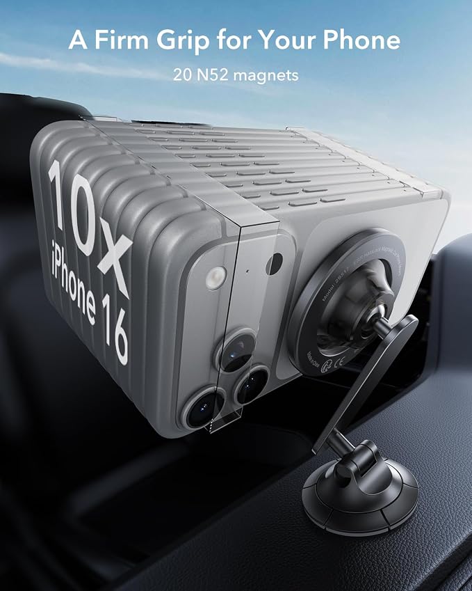 ESR for MagSafe Car Mount, 360° Rotation, for iPhone 17-12,Samsung/Google | Dashboard Magnetic Phone Holder for Car, Car Phone Holder Mount, Strong Magnets(with 2 Metal Rings), Not Charging Supported - Image 5