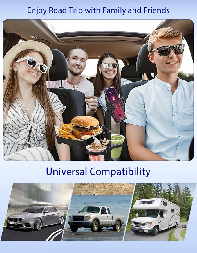 Car Cup Holder Tray - 4 in 1 Adjustable Car Cup Holder Expander with Food Tray Table and Phone Mount 360° Swivel for All Purpose, Automotive Essentials for Driver and Front Passenger - Image 7