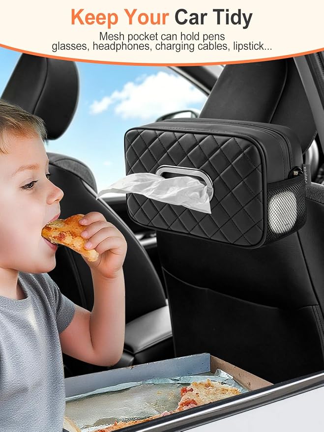 2PCS Multi-functional Car Tissue Holder with ‌2 Tuck Nets, Tissue Box Cover | Diamond Pattern, Upgraded PU Leather, Large Rectangle,White Napkin Storage Organizer, Keep Car Tidy - Image 6