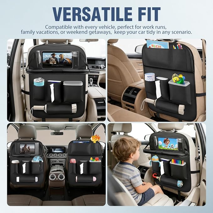 Nilight Car Seatback Organizer 2PCS Black PU Leather Universal | Foldable Tray Tablet Holder Tissue Box Removable Bucket Waterproof Storage Bag for Cars Vans SUVs MPVs Pickup Trucks - Image 9