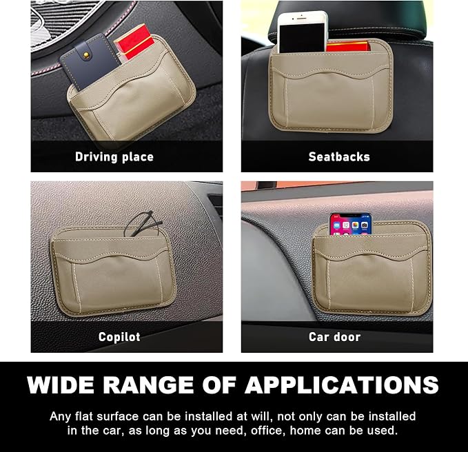 povtii Car Seat Side Pocket Organizer, PU Leather Cell Phone Sunglasses Storage Pocket, Mini Seat Gap Filler Pouch for Auto Seat Door Window Console, Interior Car Accessories (Beige) - Image 6