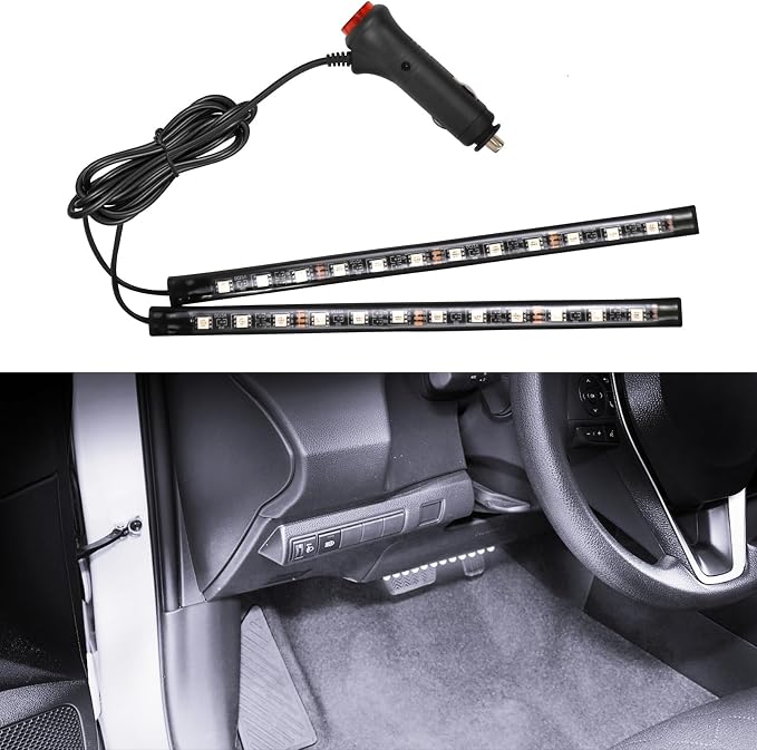 wuyaoyao Car LED Strip Light, 24LED Lights w/Cigarette Lighter, White | 12V Ambient Lighting Kit for Decor, RGB Neon Atmosphere Lamps, Under Dash Ambient Night Light, Universal Car Accessories by wuyaoyao