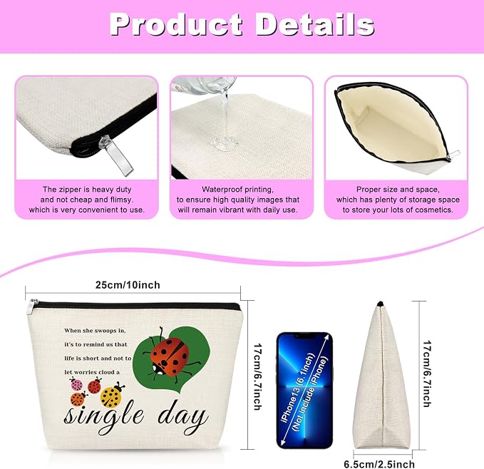 Ladybug Lover Gift Ladybug Makeup Bag Good Luck Ladybugs Gift for Women Inspirational Friendship Gift for Friends Lady Bug Cosmetic Bag Birthday Christmas Gift for Girls Daughter Travel Toiletry Pouch - Image 2