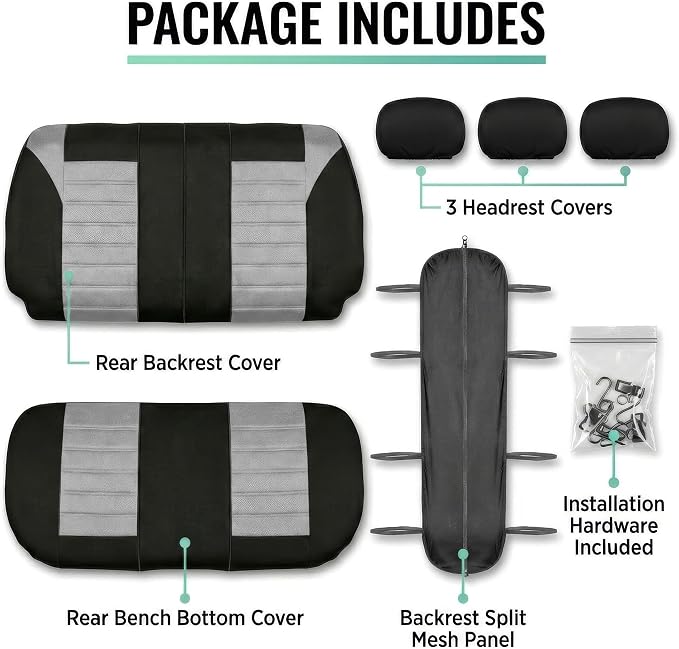 FH Group Car Seat Cover for Back Seat Premium 3D Air Mesh Gray Seat Cover Universal Fit Rear Seat Cover Split Bench Car Seat Protector for Dogs and Kids, Car Interior Accessories for SUV Sedan Van - Image 5