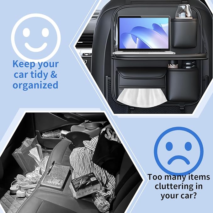 Car Backseat Organizer with Foldable Table Tray,Hanging Storage Bag with Touch Screen Phone Holder,Premium PU Leather Material,Compatible with Most Vehicles,Inner Car Accessories - Image 6