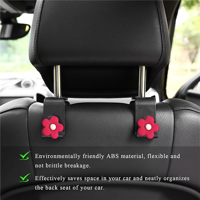 Yourkar 4 PCS Car Seat Headrest Hook, Plastic Headrest Hooks with Adhesive Flower, Auto Back Seat Hanger Storage Hook for Grocery Bag Purse Handbag Umbrella, Car Accessories (Red) - Image 5