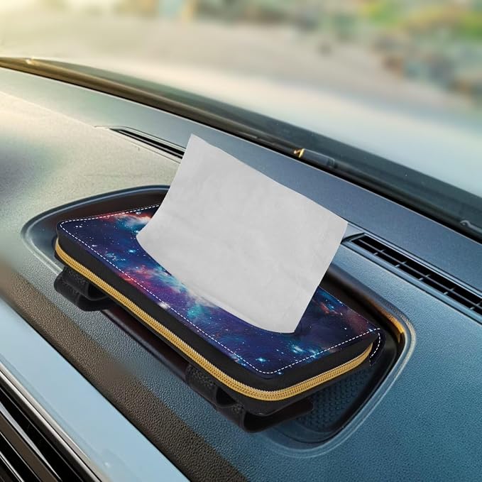 Biyejit 2 Pack Car Tissue Holder, Galaxy Space Print Hanging Napkin Case, PU Leather Tissue Box for Sun Visor, Backseat Decor - Image 5