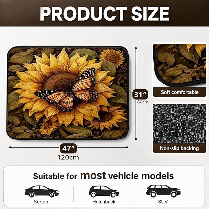 Car Trunk Mat for SUV, 31"x47" Vintage Sunflower Cargo Liner Protector | All Weather Universal Cargo Liners for Dogs, Car Accessory for SUVs/Sedan/Wagons, Durable Non-Slip Washable Rear Cargo Mat - Image 2