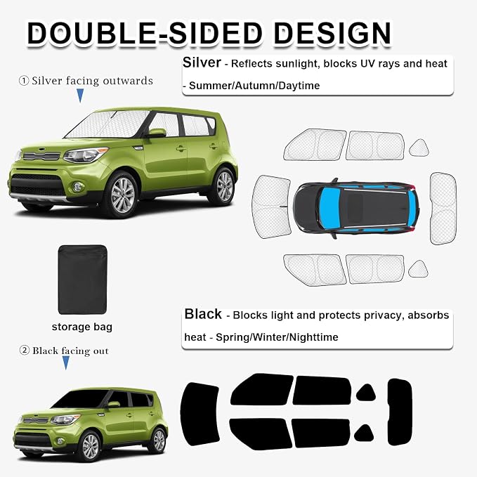 KMF 8pcs Thicken Sun Shades for Kia Soul 2014-2019 Accessories, Soul Full Car Window Covers Sunshade for Windshield Side Rear, UV Block and Protect Privacy Blackout for Car Camping Outdoor - Image 4