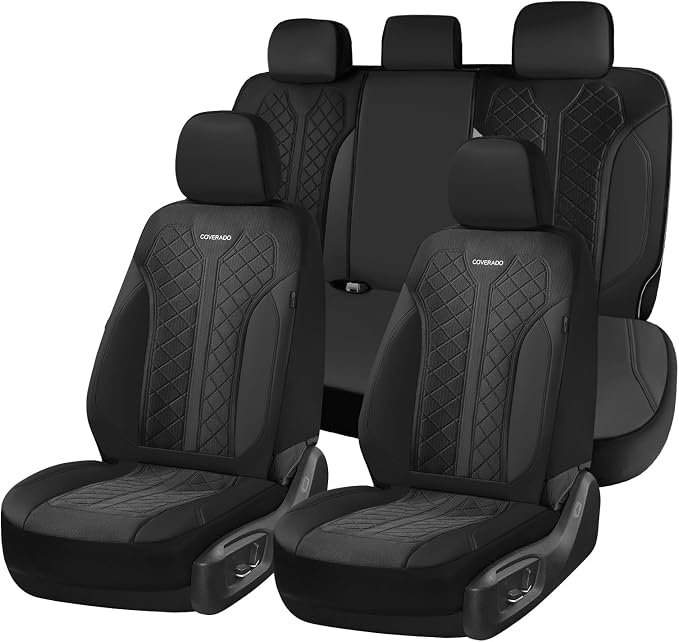 Coverado Car Seat Covers, Seat Covers Full Set, Mesh Breathable Seat Protectors 5 Seats, 5-Piece Black Automotive Seat Covers, Universal Fit for SUV, Sedan, Truck by COVERADOAUTO
