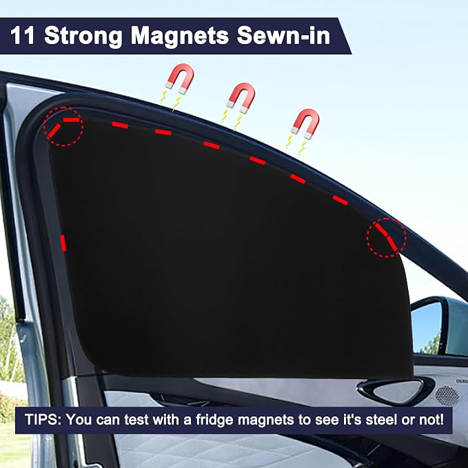 Ovege Suedette Magnetic Car Seat Sun Shade Front 2-Pack Car Privacy Curtain | Keep Cool Parked，100% blackout，Suedette Heavy-Blend Fabric，Magnetic Install - Image 2
