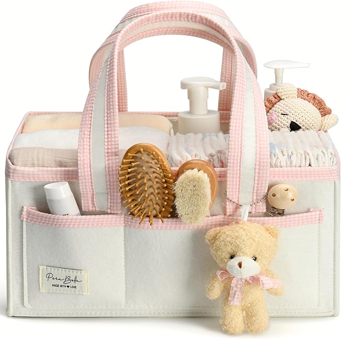 PeraBella Baby Diaper Caddy Organizer, Baby Basket Shower Gift Caddy, Portable Felt Changing Table Basket, Nursery Storage Bin, Newborn Boy and Girl Essentials for Registry, Car Diaper Organizer by PeraBella