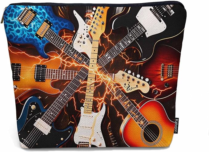 Rock Guitar Makeup Bag For Women, Adorable Cosmetic Bag Makeup Bags, Lightning Music Guitar Zipper Bag Travel Bags Toiletry Organizers Pouch Bags Washing Bags For Gym Bathroom by Unknown