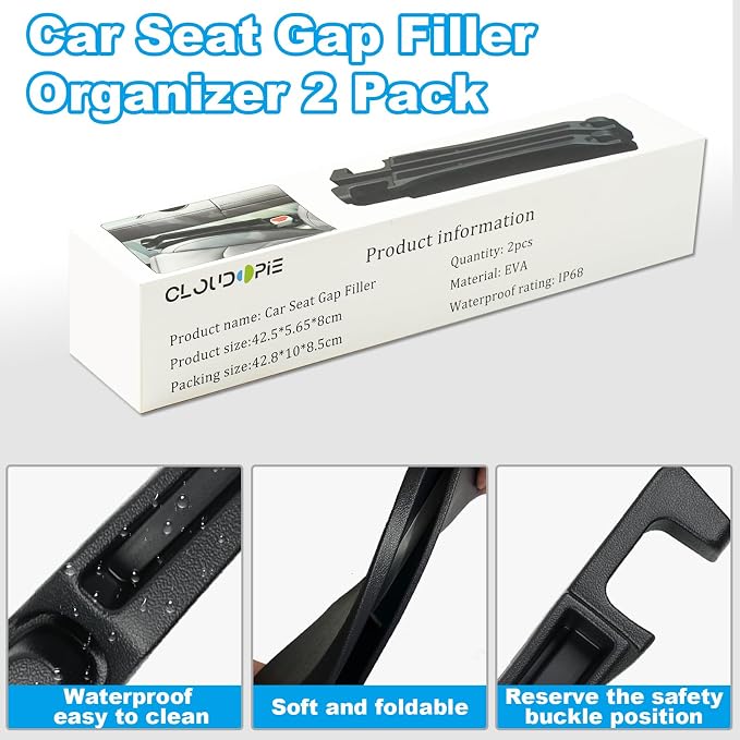 Car Seat Gap Filler with Drop Prevention & Storage Hook - Between Seats Console Organizer for SUV Truck - Car Accessories - Set of2 (Black) - Image 4