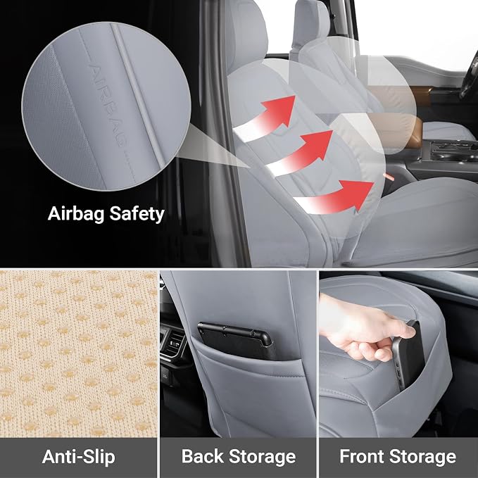 Coverland Custom SUV Car Seat Covers for 2015-2019 Subaru Outback | Premium Waterproof Faux Leather Non-Slip Memory Foam Airbag Compatible Custom Fit Interior Protector [Front Seat-Gray] - Image 6