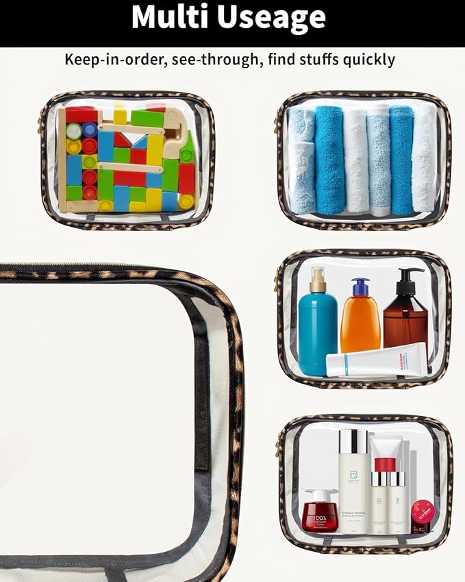 Clear Makeup Bag Set, TSA Approved Clear Toiletry Bag 3 Pack Carry on Travel Packing Organizer Bags Waterproof Clear Makeup Pouch Cosmetic Case with Zipper Car Accessories Essentials for Women - Image 6