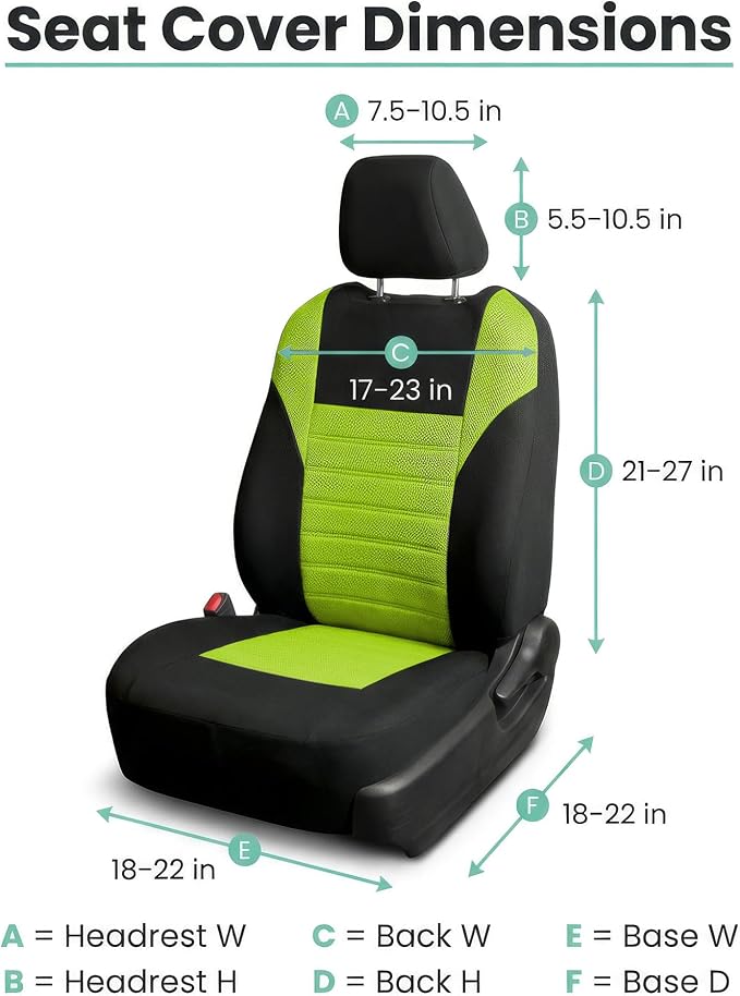 FH Group Automotive Car Seat Covers Front Set Premium 3D Air Mesh Front Seat Covers, Airbag Compatible Universal Fit Interior Accessories for Cars Trucks and SUVs - Green - Image 7