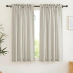 RYB HOME Linen Textured Semi Sheer Curtains 63 inches Long for Living Room | Half Privacy, Light Filtering, Faux Linen Blend, Office Nursery Dorm Bathroom, Angora, W52 x L63, Set of 2 by RYBHOME