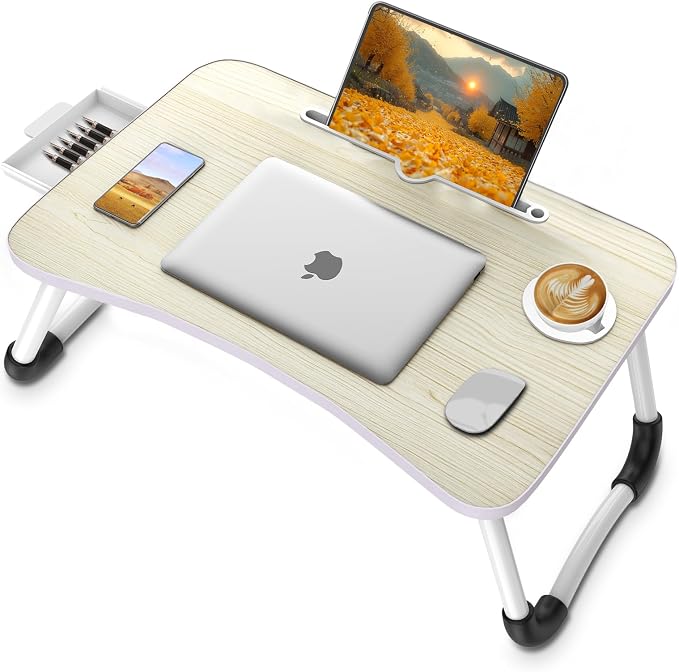 Fayquaze Portable Foldable Laptop Bed Desk with Storage Drawer and Cup Holder - Lap Desk Laptop Stand Tray Table for Eating, Reading and Working - Image 2