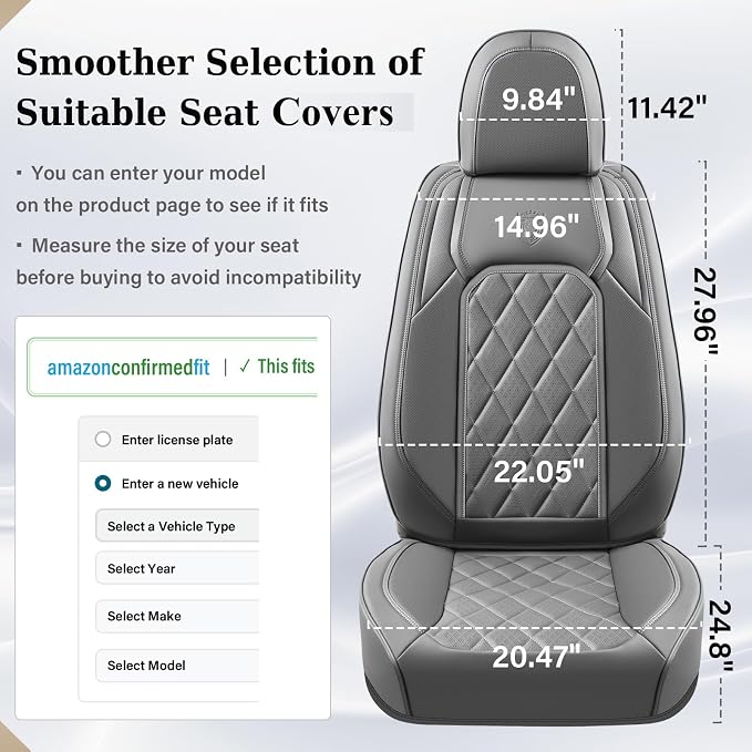 Coverado Car Seat Covers, Front Seat Cover, 2 Pack Luxury Faux Leather Seat Covers for Cars, Waterproof Car Seat Protector, Gray Car Seat Cover, Universal Car Seat Protectors Fit for Most Cars - Image 7