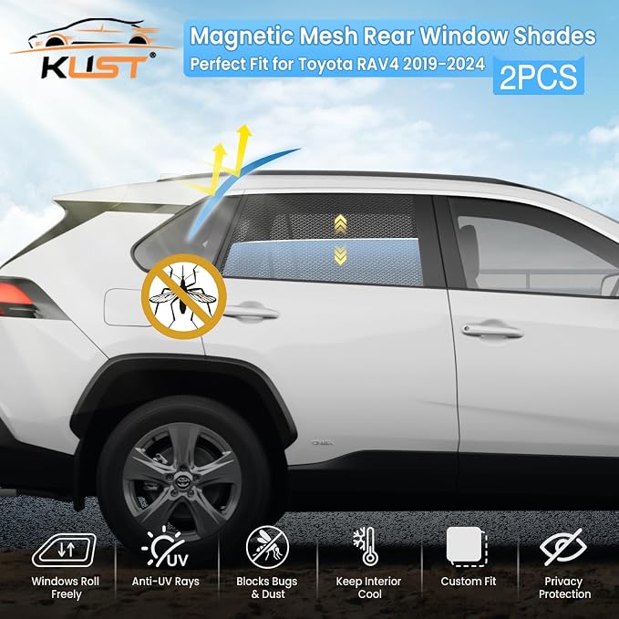 KUST Car Window Shades for 2019-2024 Toyota RAV4 Accessories, Breathable Mesh Magnetic Window Covers, Rear Back Side Window Sun Shades UV Block Privacy Protection for Baby Camping Napping 2PCS - Image 2