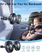 ELOHEI 12V Quiet 3 Speed 360° Rotate Dual Head Backseat Car Fan | Usb Car Fans Strong Wind Power for Universal Cars SUV Sedan Trucks(Black) - Image 5