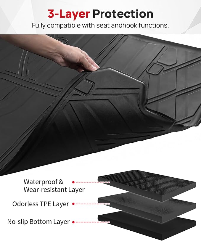 Original Cargo Liner Fit for 2017-2026 Audi Q7/SQ7 | All Weather TPE Custom Fit for Q7 Cargo Tray Non-Slip Rear Trunk Mat, Black - Image 6