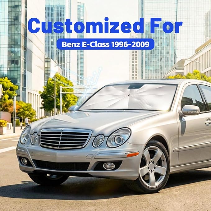 Car Windshield Sun Shade Umbrella for Mercedes-Benz E-Class 1996-2009 | [Reflective Coated Fabric] Car Shades Sun Visor Keep Car Cool and Protects Interior, 1:1 Exact Fit - Image 2