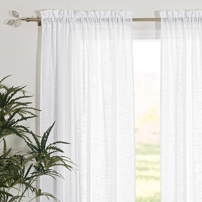 RYB HOME White Semi Sheer Curtains for Small Window 45 inches Long | Light Filtering Privacy, Boho Country Rustic, Kitchen Cafe Bathroom RV Camper, Rod Pocket, W42 x L45, 2 Panels Set - Image 4