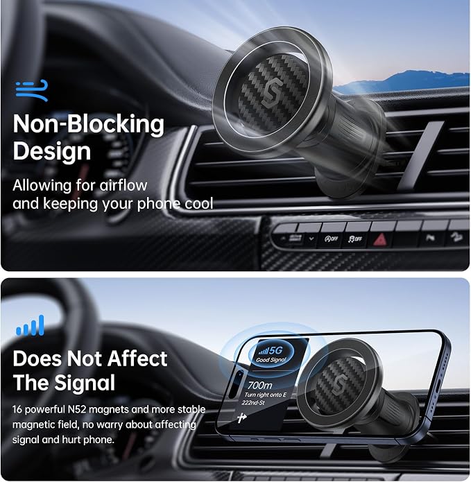 SYNCWIRE for MagSafe Car Mount, Flexible Rotation Magnetic Phone Holder for Car Vent, Hands Free Car Air Vent Phone Holder Clip Universal Compatible with iPhone 17 16 15 14 13 12 Pro Max Plus | 360° Rotation, Super Strong Magnets, Car Vent Phone Mount ... - Image 7