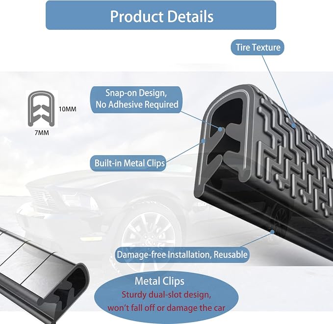 Winfort 33FT(10M) Car Door Edge Guards, No-Glue Rubber Edge Trim (White) | Car door edge protector with U-shaped steel clips for most cars, SUVs and trucks; helps guard paint from chips and scratches - Image 2