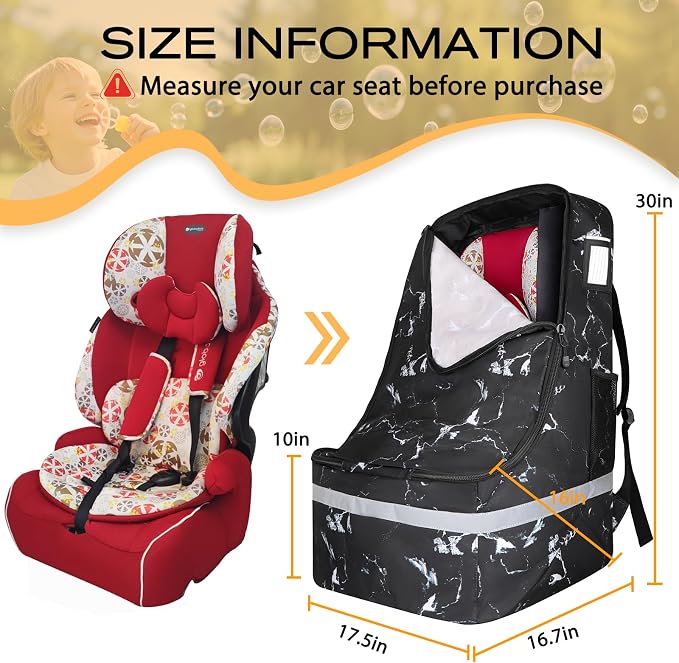 LARIPOP Car Seat Travel Bag for Airplane, Universal Gate Check Car Seat Bag, Padded Backpack with Waist Belt, Reflective Strips & Protective Feet, Fits Infant Convertible Booster Seats, Black - Image 2