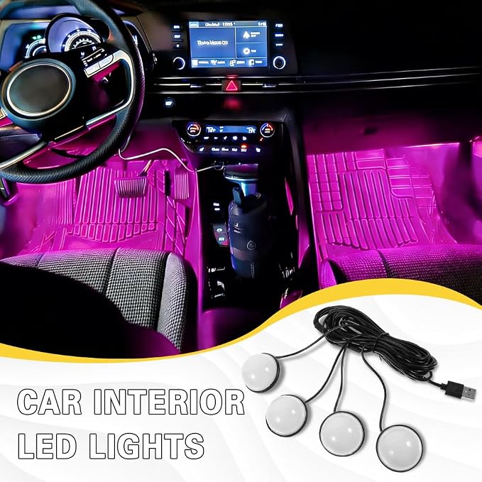 Car Interior LED Lights, Ambient Lighting Car Interior, Automotive Ambient Neon Light Kit with USB Port, Auto Accessories 4 in 1 Automotive Decoration Lighting for RV, Truck, Sedan (Pink) - Image 3