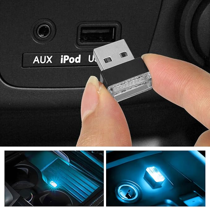 Sun Walker 2 PCS USB LED Car Interior Atmosphere Lamp, Plug-in USB Interface Trunk Ambient Light LED Decoration, Mini Portable Interior Night Lighting Kit for Most Vehicles (Ice Blue) - Image 6