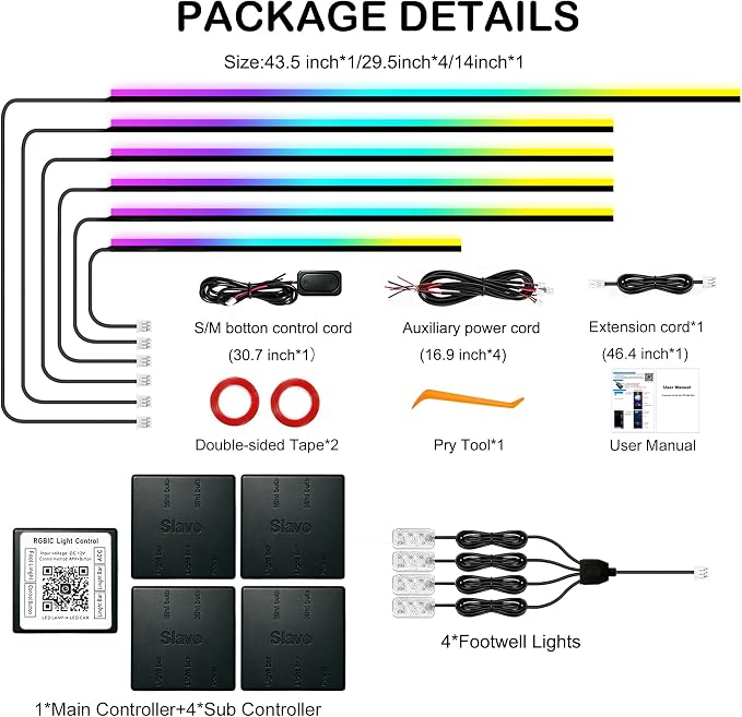 Interior Car LED Strip Light with Wireless APP, RGB 10 in 1 Acrylic LED Light for Car with Dynamic Dreamcolor, Dual Zone Control Car Ambient Lighting Kits, Inside Neon Strip with Music Mode (10 in 1) - Image 6
