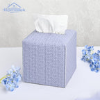 HOMOTEK 2 Pack Tissue Box Cover, Square PU Leather Tissue Holder, Decorative Facial Tissue Cube Paper Organizer Dispenser for Bathroom, Night Stands, Desk, Car 5X5X5'' - Rattan Weave,Lavenderpurple - Image 4