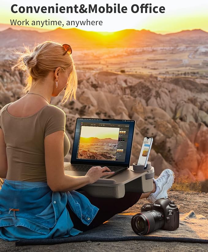 SAIJI Laptop Lap Desk with External Monitor Holder Fits Up to 17" Laptops | Lightweight Lap Tray Table Stand with Soft Leather Wrist Rest, Lap Desk with Cushion for Home Office Working On Couch & Bed - Image 7