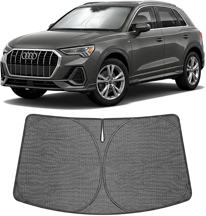 Proadsy Custom Fit 2019-2026 Audi Q3 Windshield Sun Shade, Blocks Heat | Ice Crystal Micro-Refraction Blocks 99% UV, Drops Cabin Temp 54°F. Foldable Full Coverage for Summer Parking/Camping Privacy by Proadsy