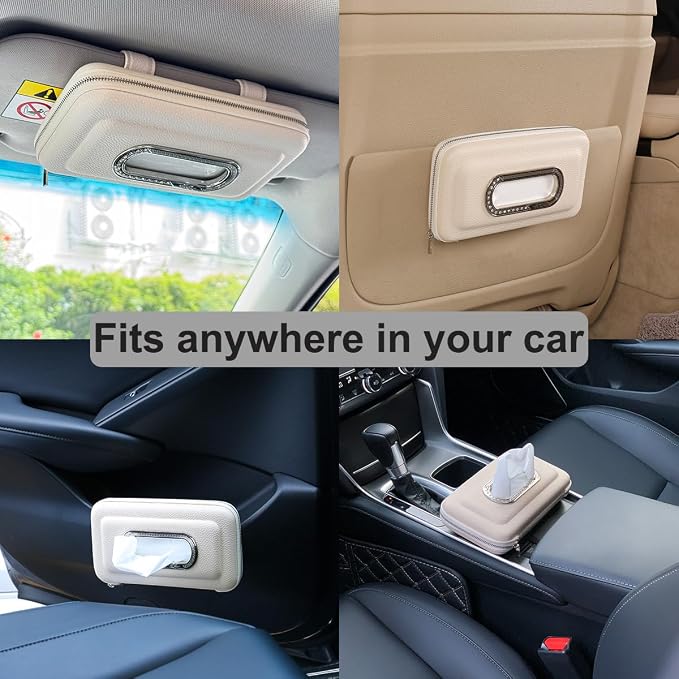 Car Tissue Holder, Visor Mask Holder, Sun Visor Napkin Holder, Car Mask Dispenser, Premium Leather Tissue Holder for Auto SUV Truck (Beige) - Image 3