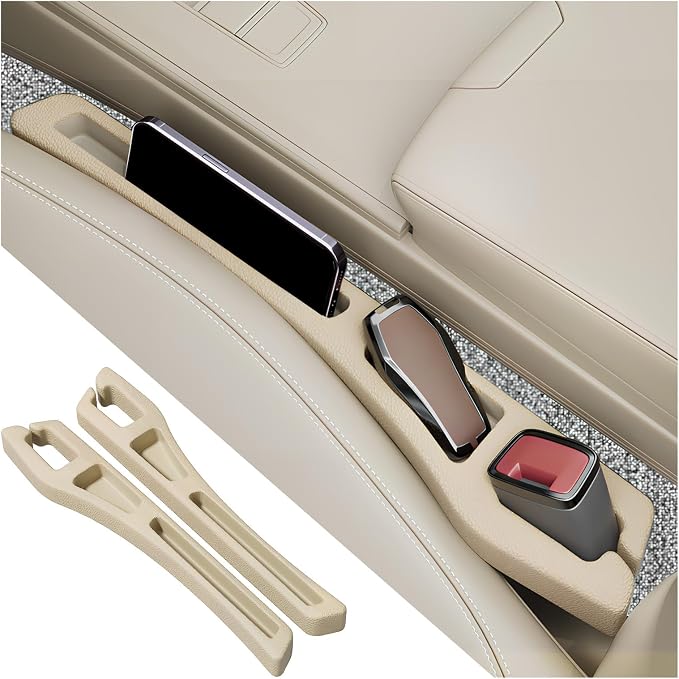 2PCS Car Seat Gap Filler Organizer,2 in 1 Car Gap Filler (Beige) | Multifunctional Design,Fill and Storage Function for Storing Phones Keys Cards,No Drop Seat Guard for Cars Suvs Trucks by Unknown