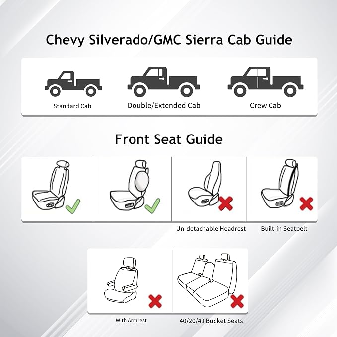 Huidasource Fit for Chevy Silverado Front Seat Covers, GMC Sierra Front Seat Covers, 1500 2007-2026, 2500HD 3500HD 2015-2026 Crew Double Extended Cab, Thickened Nappa Leather Covers (Front Pair/Black) - Image 8